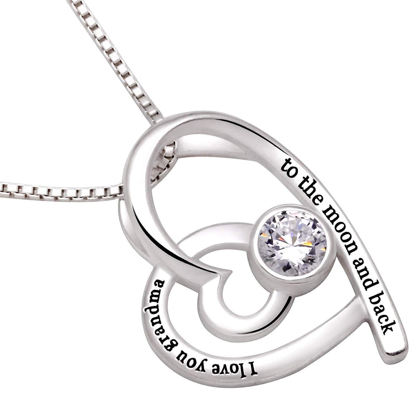 "I Love you Grandma to the moon and back" Heart Necklace Embellished with  Crystals in 18K White Gold Plated-1