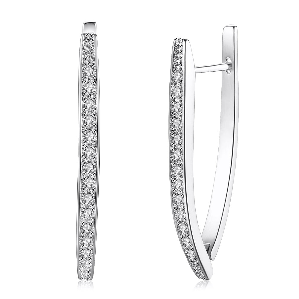 1.4" Pave Thin Pave Hoop Earring in 18K White Gold Plated with  Crystals-6