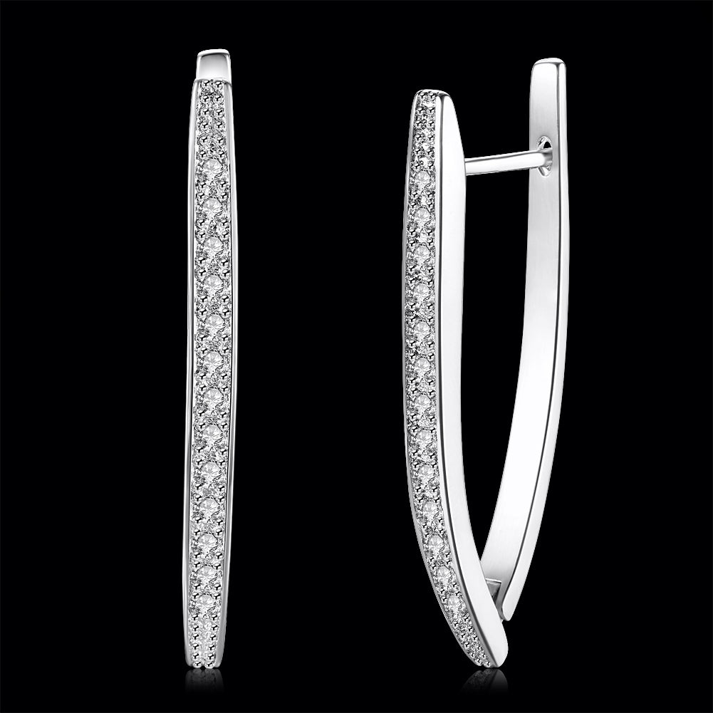 1.4" Pave Thin Pave Hoop Earring in 18K White Gold Plated with  Crystals-7