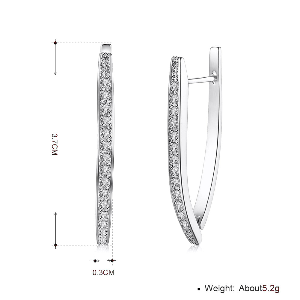 1.4" Pave Thin Pave Hoop Earring in 18K White Gold Plated with  Crystals-8