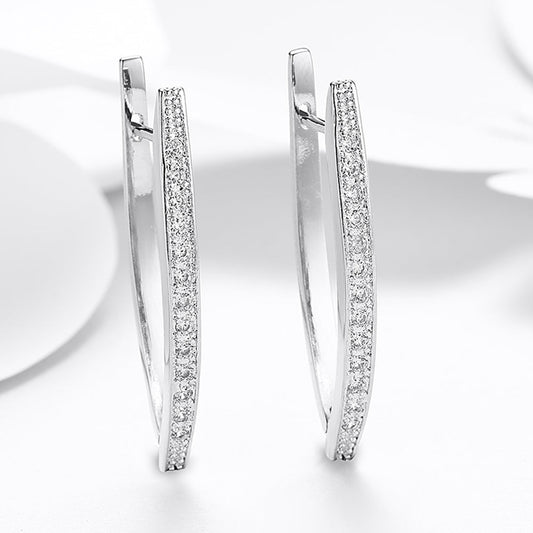 1.4" Pave Thin Pave Hoop Earring in 18K White Gold Plated with  Crystals-0