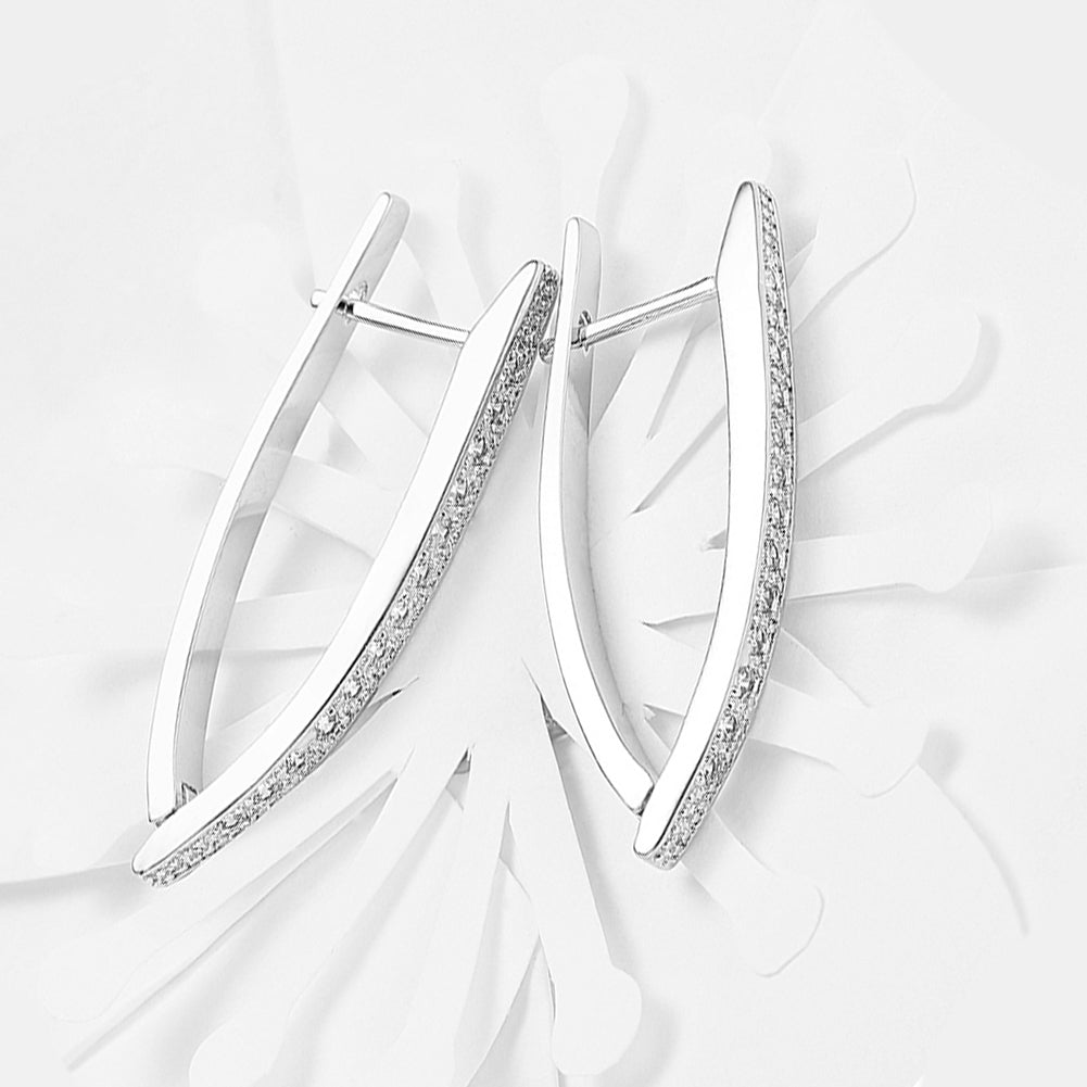 1.4" Pave Thin Pave Hoop Earring in 18K White Gold Plated with  Crystals-1