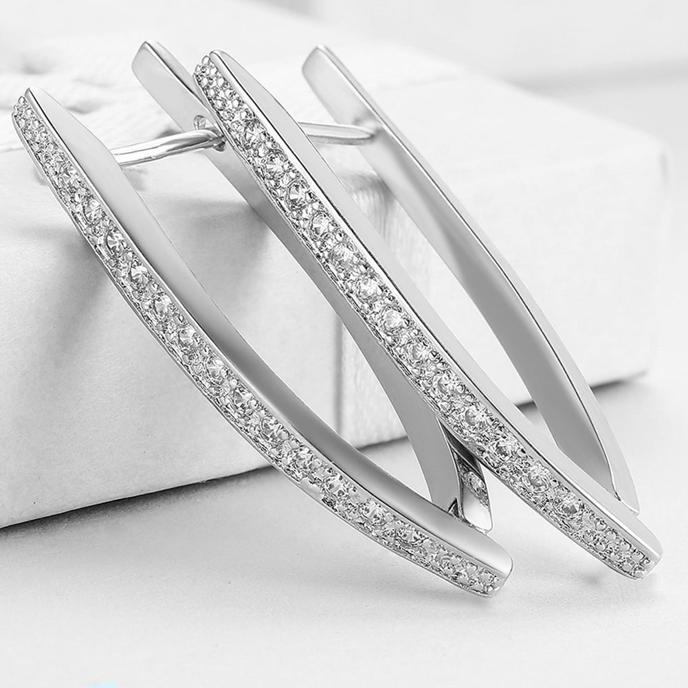 1.4" Pave Thin Pave Hoop Earring in 18K White Gold Plated with  Crystals-2