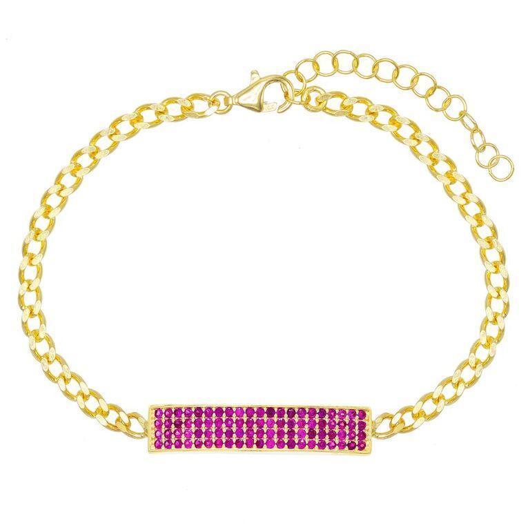 Pave Pink Topaz Chain Bracelet 7.8" +2" Embellished with  Crystals in 18K Gold Plated-0