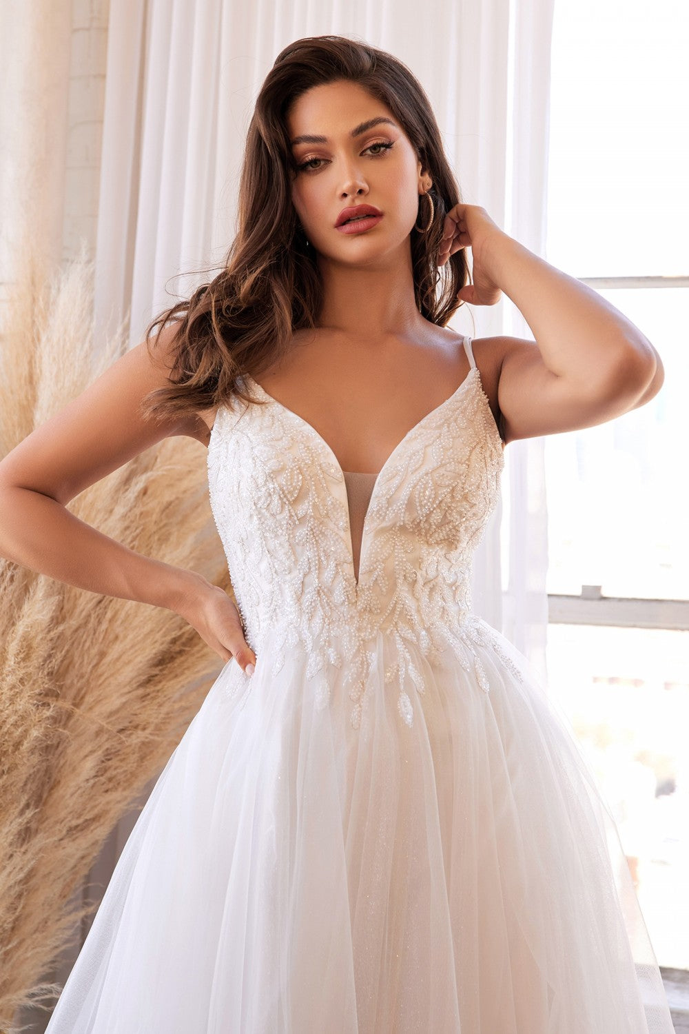 Layered Tulle Vintage Bridal Gown Appliqué Bodice with Doubled Straps and V-neck Modern Wedding Ceremony Style A-line CDCD0154W-2