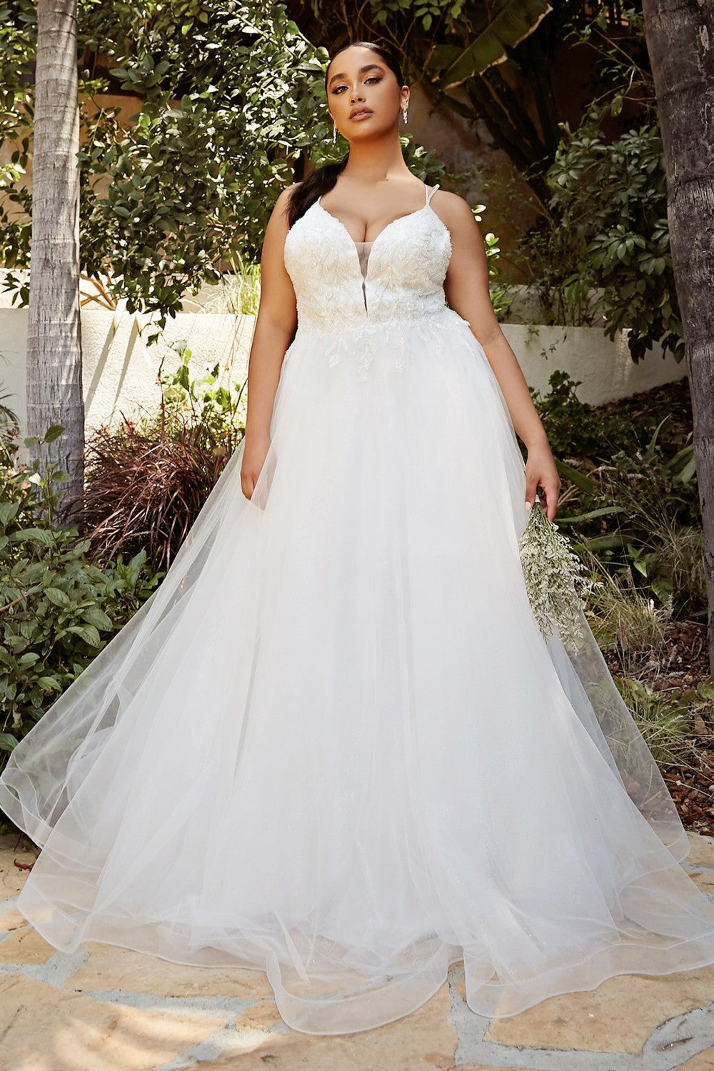 Layered Tulle Vintage Bridal Gown Appliqué Bodice with Doubled Straps and V-neck Modern Wedding Ceremony Style A-line CDCD0154W-5