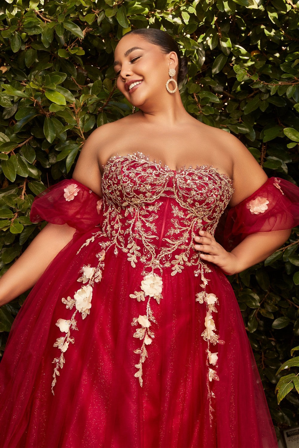 Strapless Tulle Ball & Prom Plus Size Gown Structured Embroidered Sequin Appliqué Corset Floral Vintage Dress A-line Skirt CDCD0191C-3