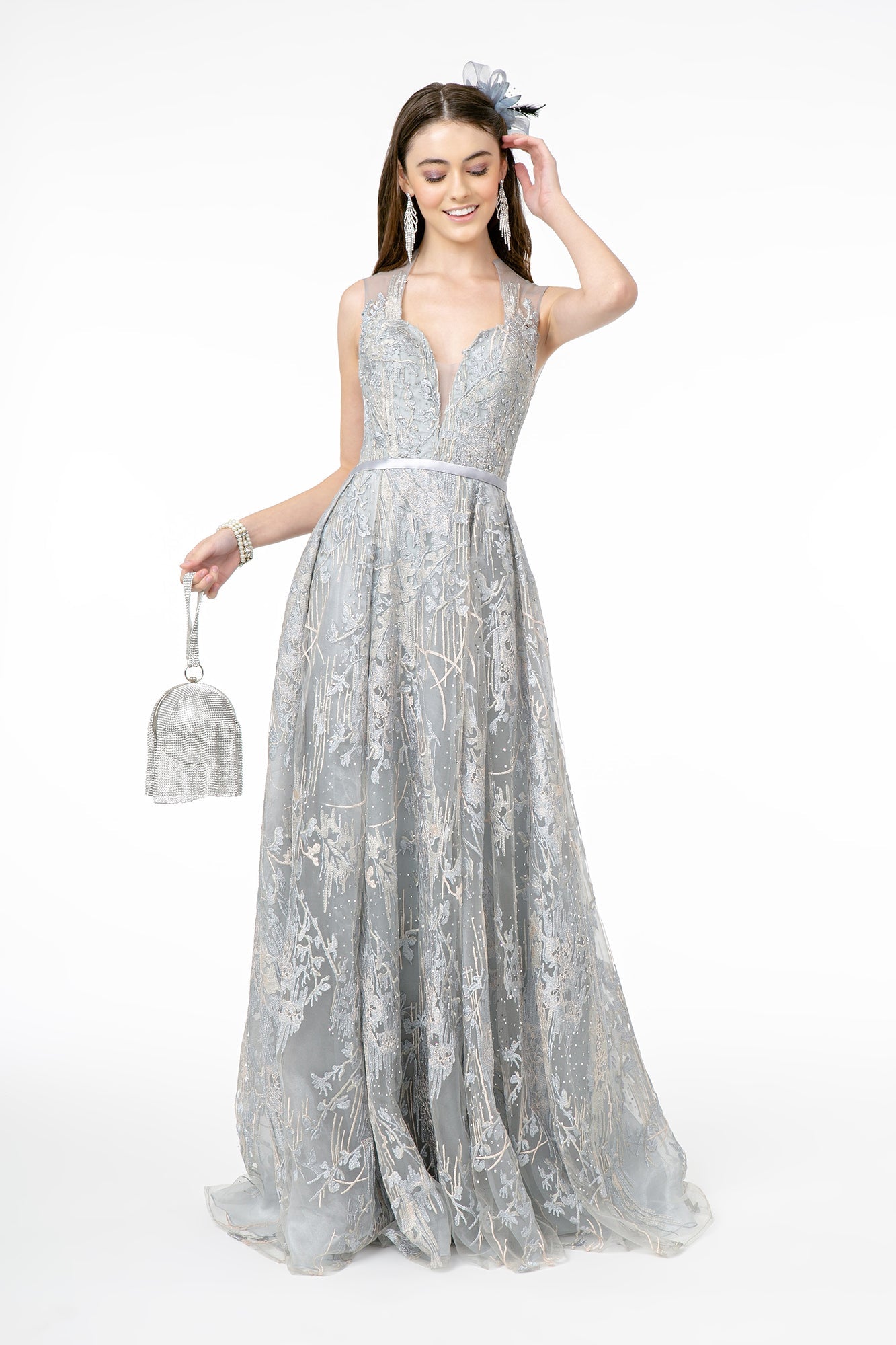 Lace Embellished A-Line Long Dress
 GLGL2835-0