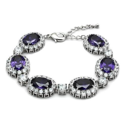 LO2359 - Rhodium Brass Bracelet with AAA Grade CZ  in Amethyst-0