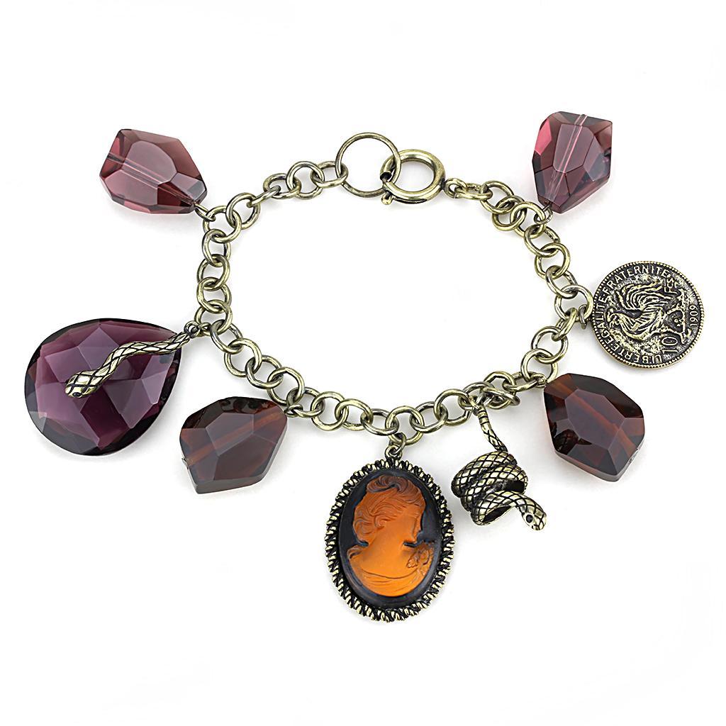 LO4223 - Antique Copper Brass Bracelet with Synthetic Synthetic Glass in Amethyst-0