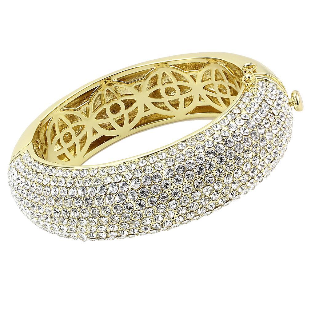 LO4301 - Flash Gold Brass Bangle with Top Grade Crystal  in Clear-0