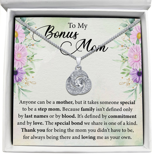 To My Bonus Mom - Family Defined By Commitment and By Love - Tryndi Love Knot Necklace-0