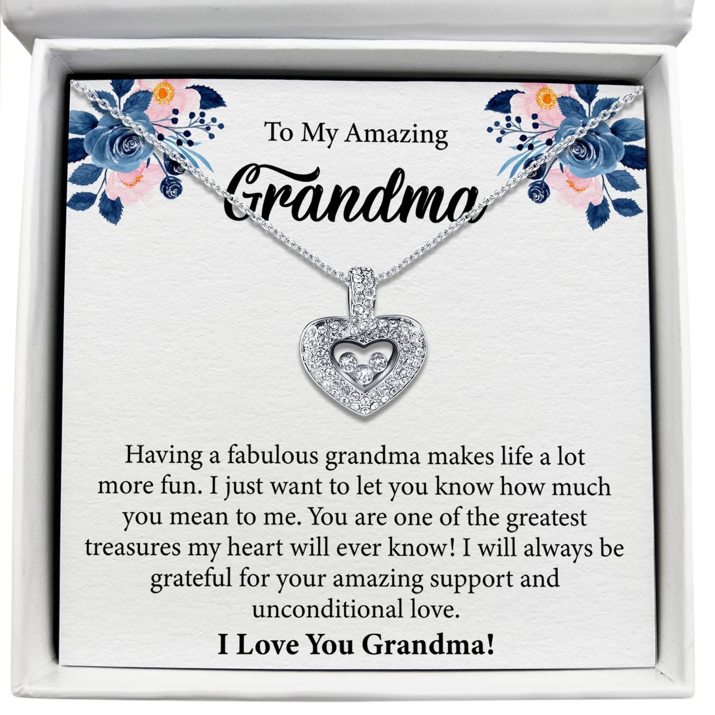 To My Amazing Grandma - Having A Fabulous Grandma Makes Life a Lot More Fun - Tryndi Floating Heart Necklace-0