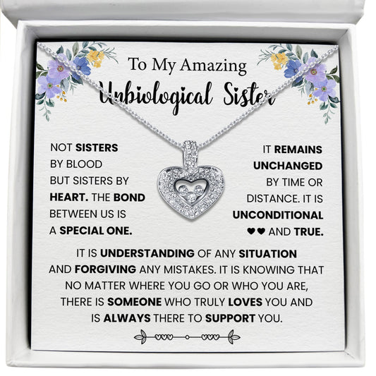 To My Amazing Unbiological Sister - Not Sisters By Blood But Sisters By Heart - Tryndi Floating Heart Necklace-0