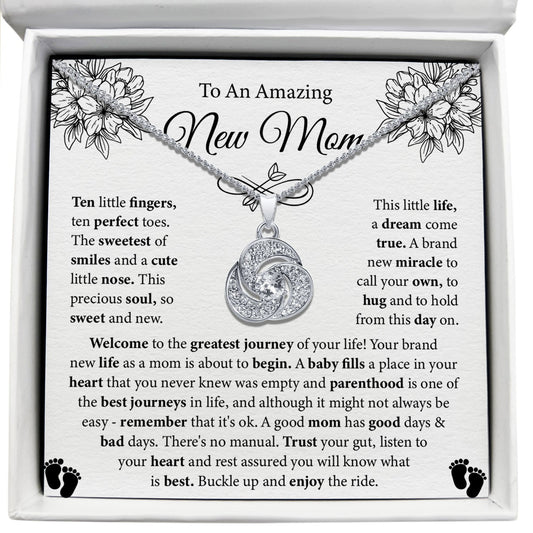 To My Amazing New Mom - Welcome to The Greatest Journey of Your Life! - Tryndi Love Knot Necklace-0